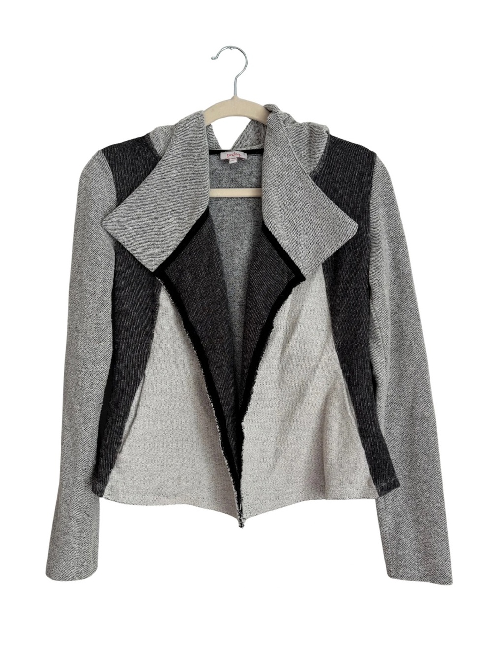 Women's Two-Tone Gray Open Front Jacket Sweater